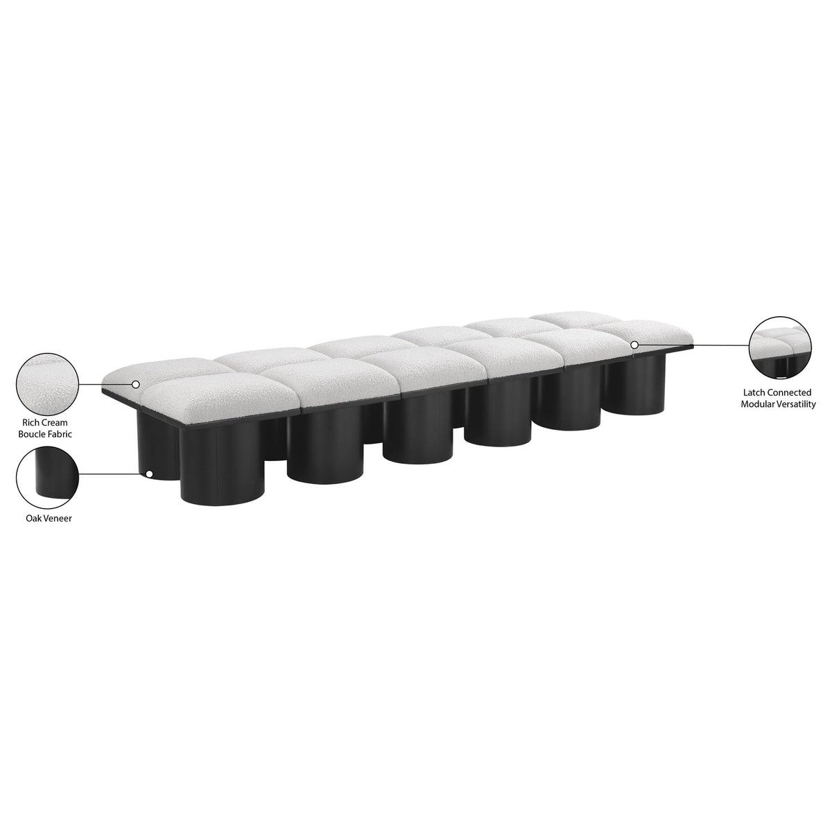 Pavilion Cream Boucle Fabric Upholstered 12 Piece Modular Bench