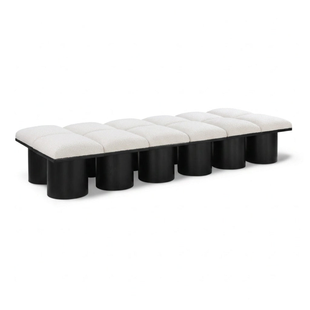 Pavilion Cream Boucle Fabric Upholstered 12pc. Modular Bench in cream boucle and oak veneer, primary product view