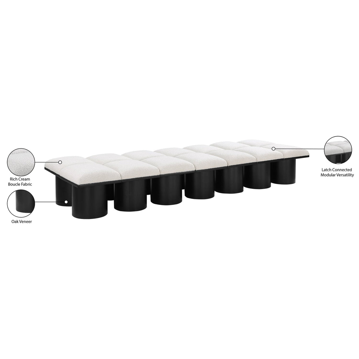 Pavilion Cream Boucle Fabric Upholstered 14 Piece Modular Bench