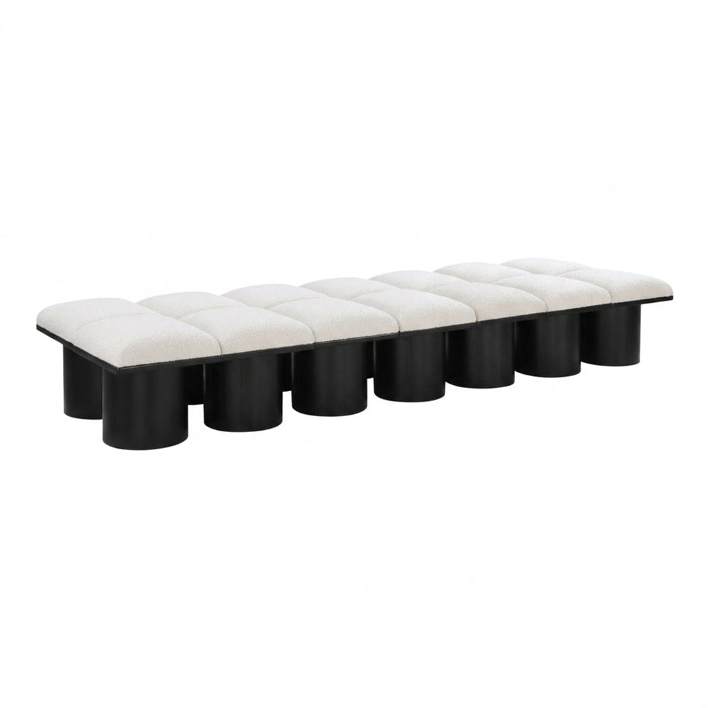 Pavilion Cream Boucle Fabric Upholstered 14pc. Modular Bench in cream boucle and oak veneer, primary product view