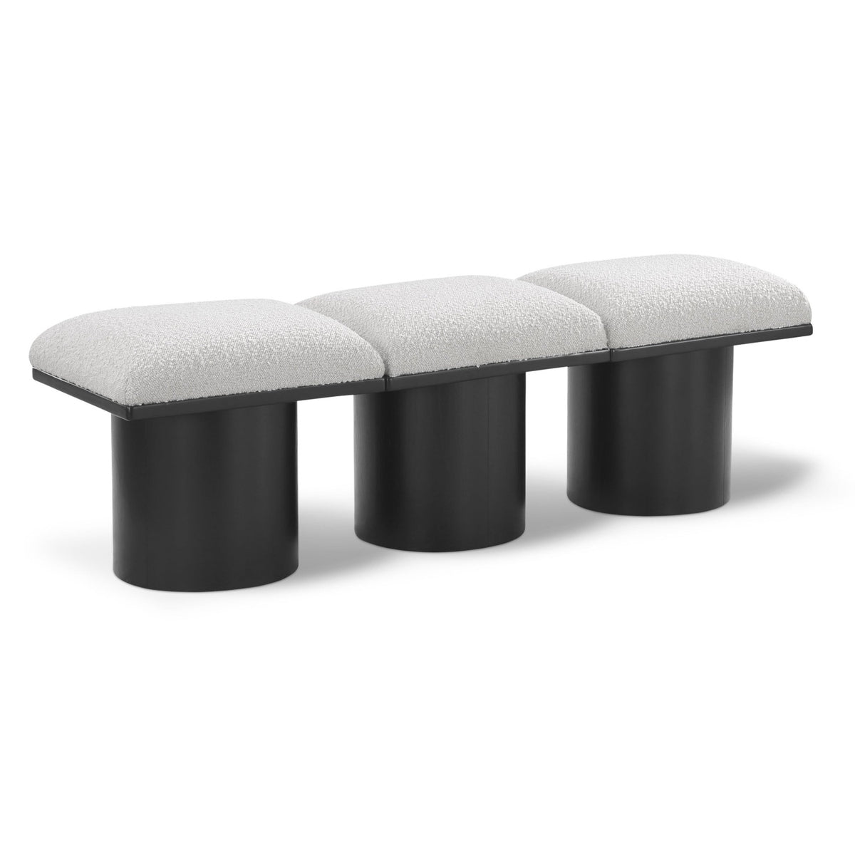 Pavilion Cream Boucle Fabric Upholstered 3pc. Modular Bench in cream boucle over black oak veneer, 54"W, primary product view