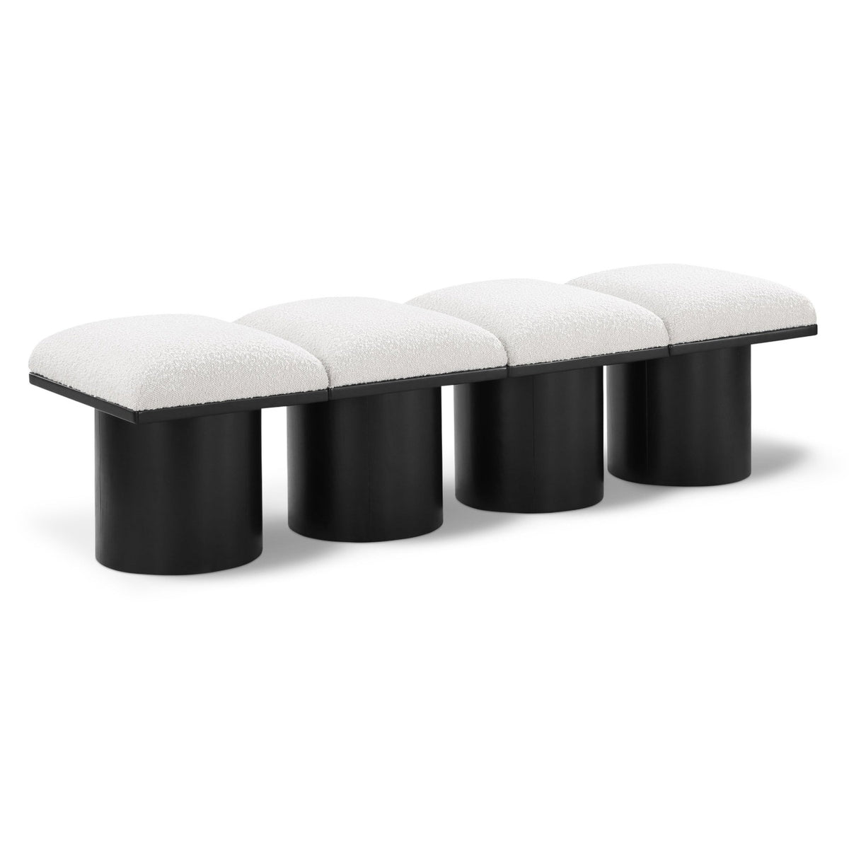 Pavilion Cream Boucle Fabric Upholstered 4pc. Modular Bench in cream boucle over black oak veneer, 62"W, primary product view
