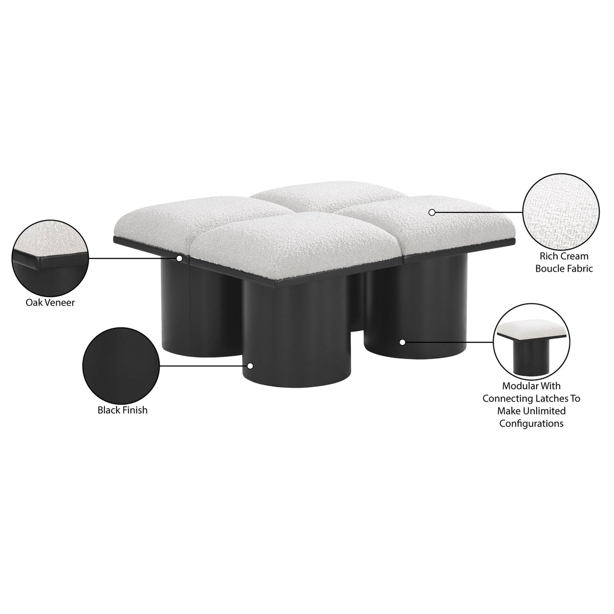 Pavilion Cream Boucle Fabric Upholstered 4 Piece Modular Bench