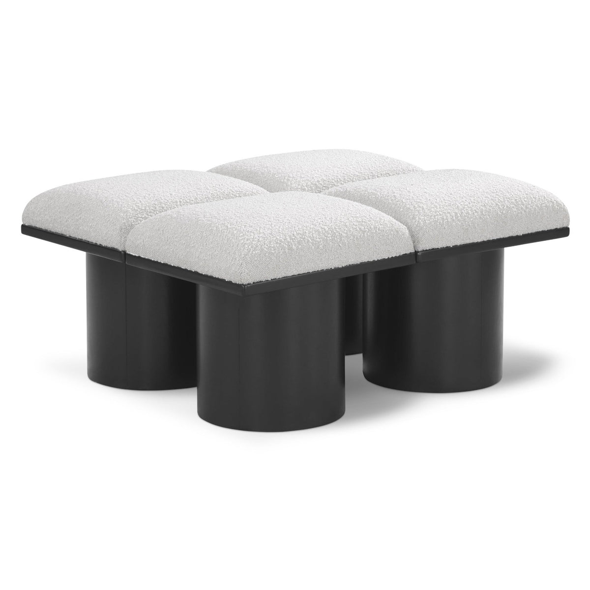 Pavilion Cream Boucle Fabric Upholstered 4pc. Modular Bench in cream boucle over black oak veneer, 36"W, primary product view