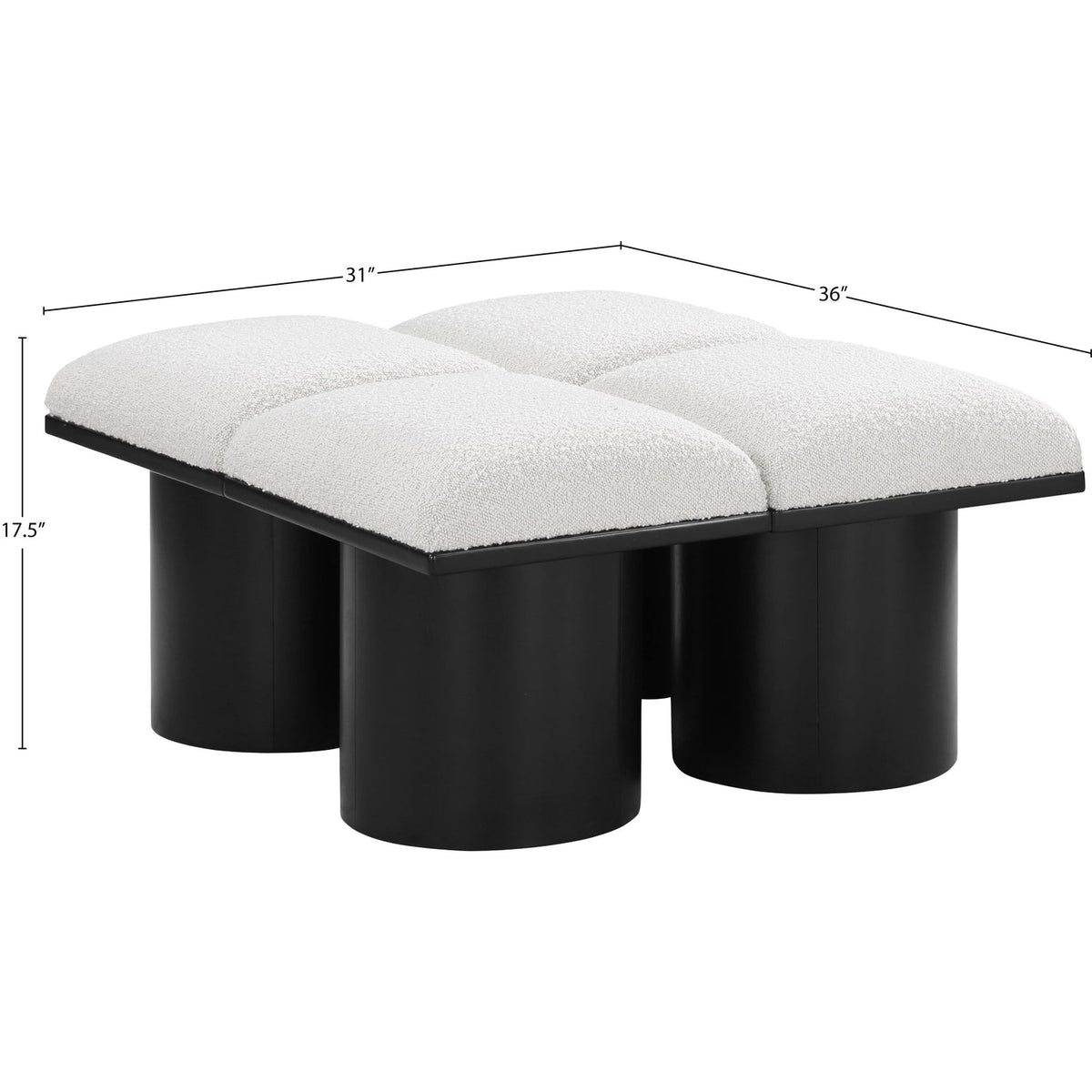 Pavilion Cream Boucle Fabric Upholstered 4 Piece Modular Bench