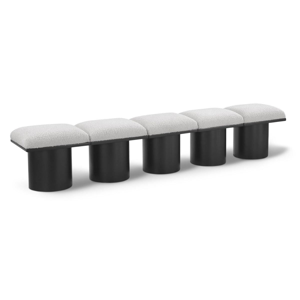Pavilion Cream Boucle Fabric Upholstered 5pc. Modular Bench in cream boucle with black oak veneer, primary product view