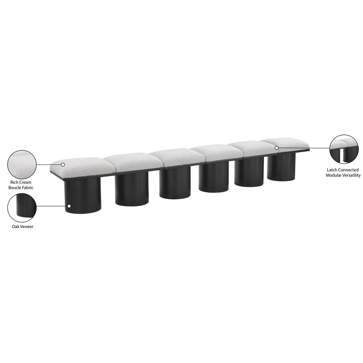 Pavilion Cream Boucle Fabric Upholstered 6 Piece Modular Bench