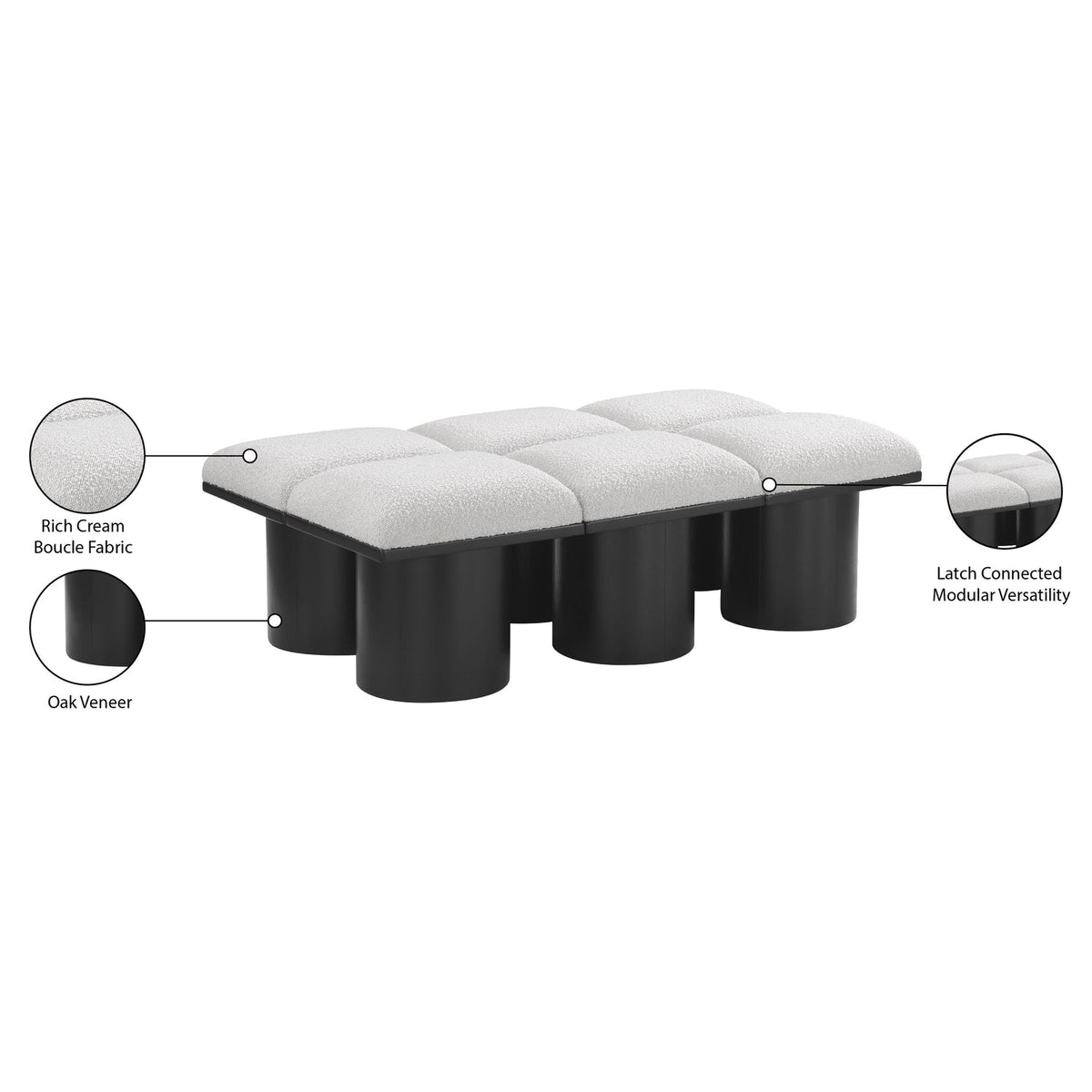 Pavilion Cream Boucle Fabric Upholstered 6 Piece Modular Bench