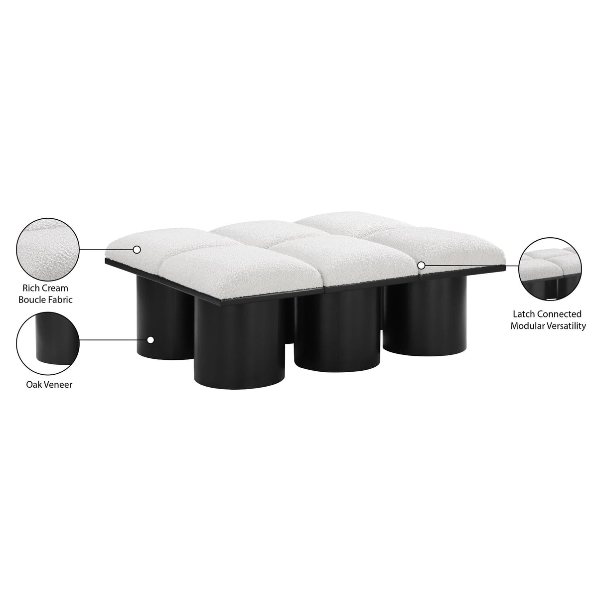 Pavilion Cream Boucle Fabric Upholstered 6 Piece Modular Bench