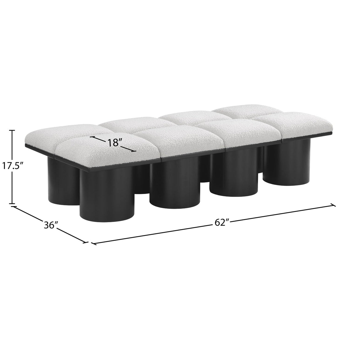 Pavilion Cream Boucle Fabric Upholstered 8 Piece Modular Bench