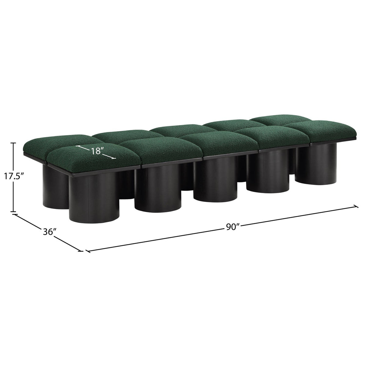 Pavilion Green Boucle Fabric Upholstered 10 Piece Modular Bench
