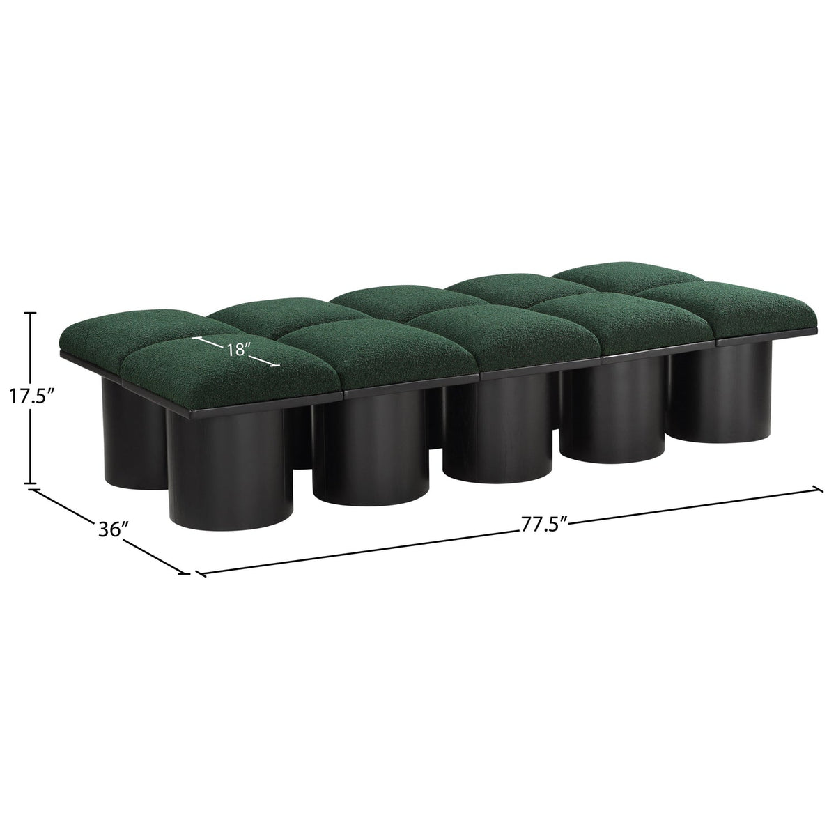 Pavilion Green Boucle Fabric Upholstered 10 Piece Modular Bench