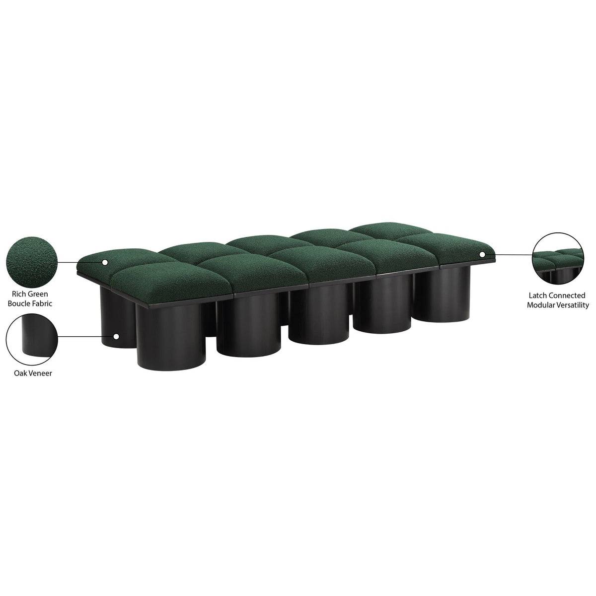 Pavilion Green Boucle Fabric Upholstered 10 Piece Modular Bench