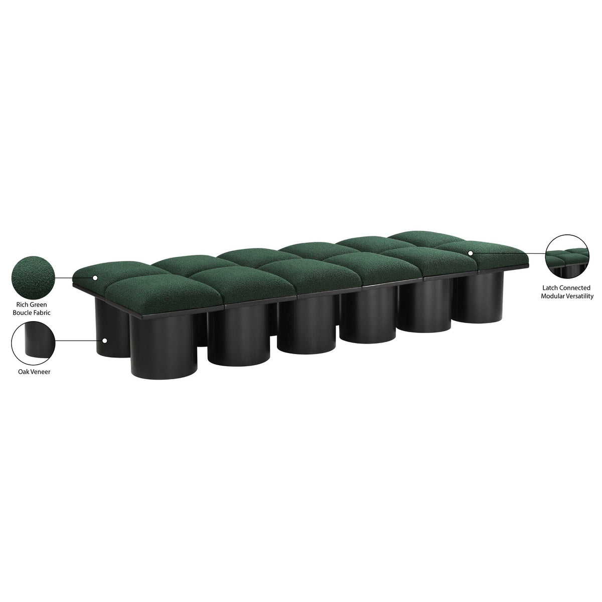 Pavilion Green Boucle Fabric Upholstered 12 Piece Modular Bench