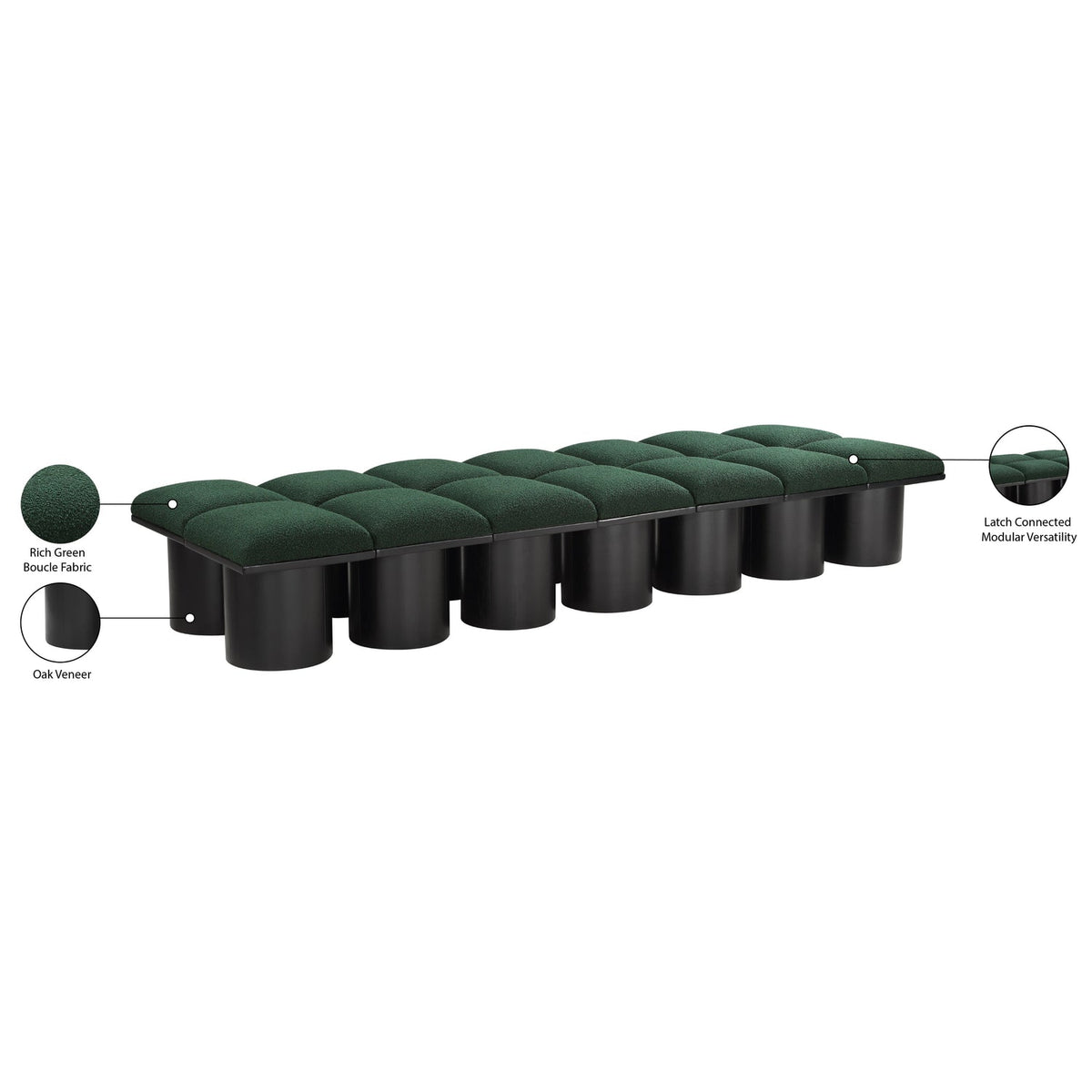 Pavilion Green Boucle Fabric Upholstered 14 Piece Modular Bench