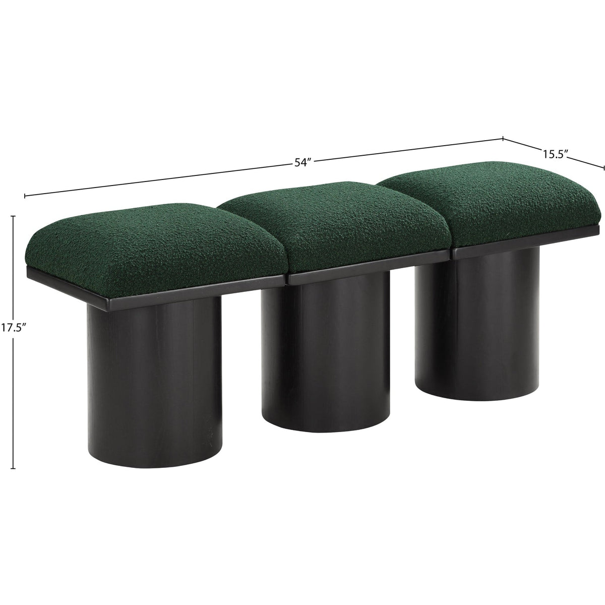 Pavilion Green Boucle Fabric Upholstered 3 Piece Modular Bench