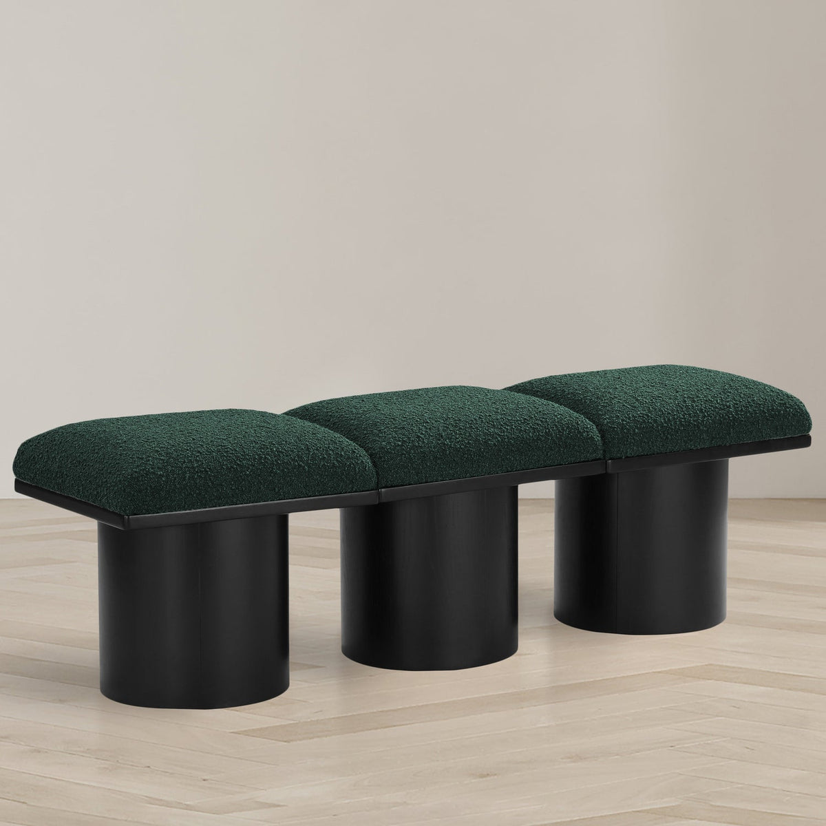 Pavilion Green Boucle Fabric Upholstered 3 Piece Modular Bench