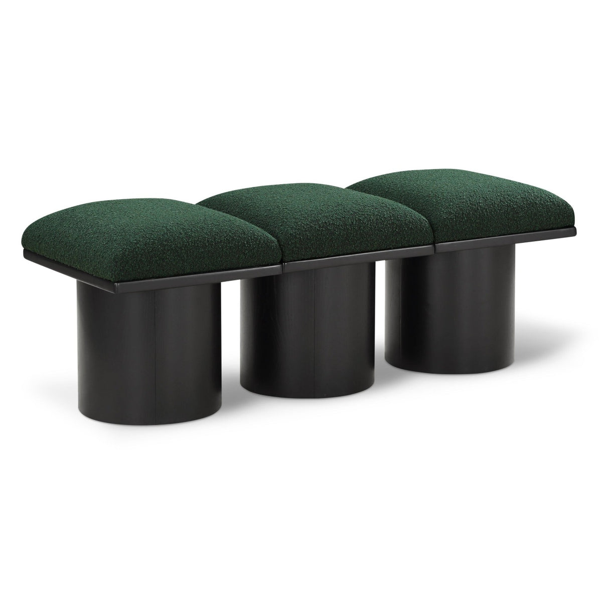 Pavilion Green Boucle Fabric Upholstered 3pc. Modular Bench in green boucle with oak veneer, 46.5"W, primary product view