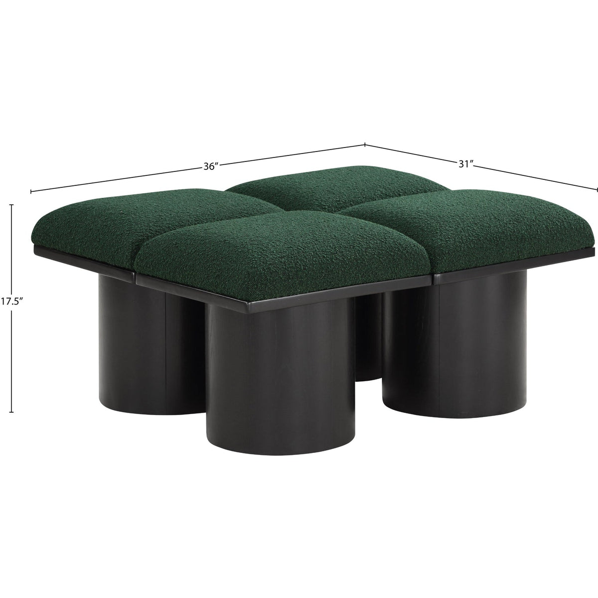 Pavilion Green Boucle Fabric Upholstered 4 Piece Modular Bench