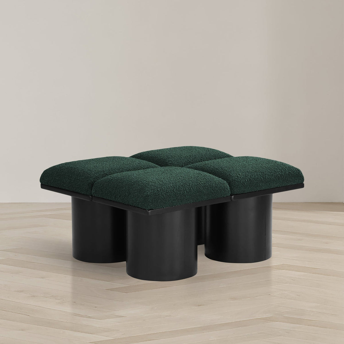 Pavilion Green Boucle Fabric Upholstered 4 Piece Modular Bench