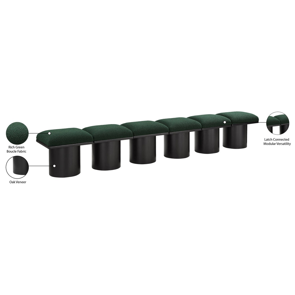 Pavilion Green Boucle Fabric Upholstered 6 Piece Modular Bench