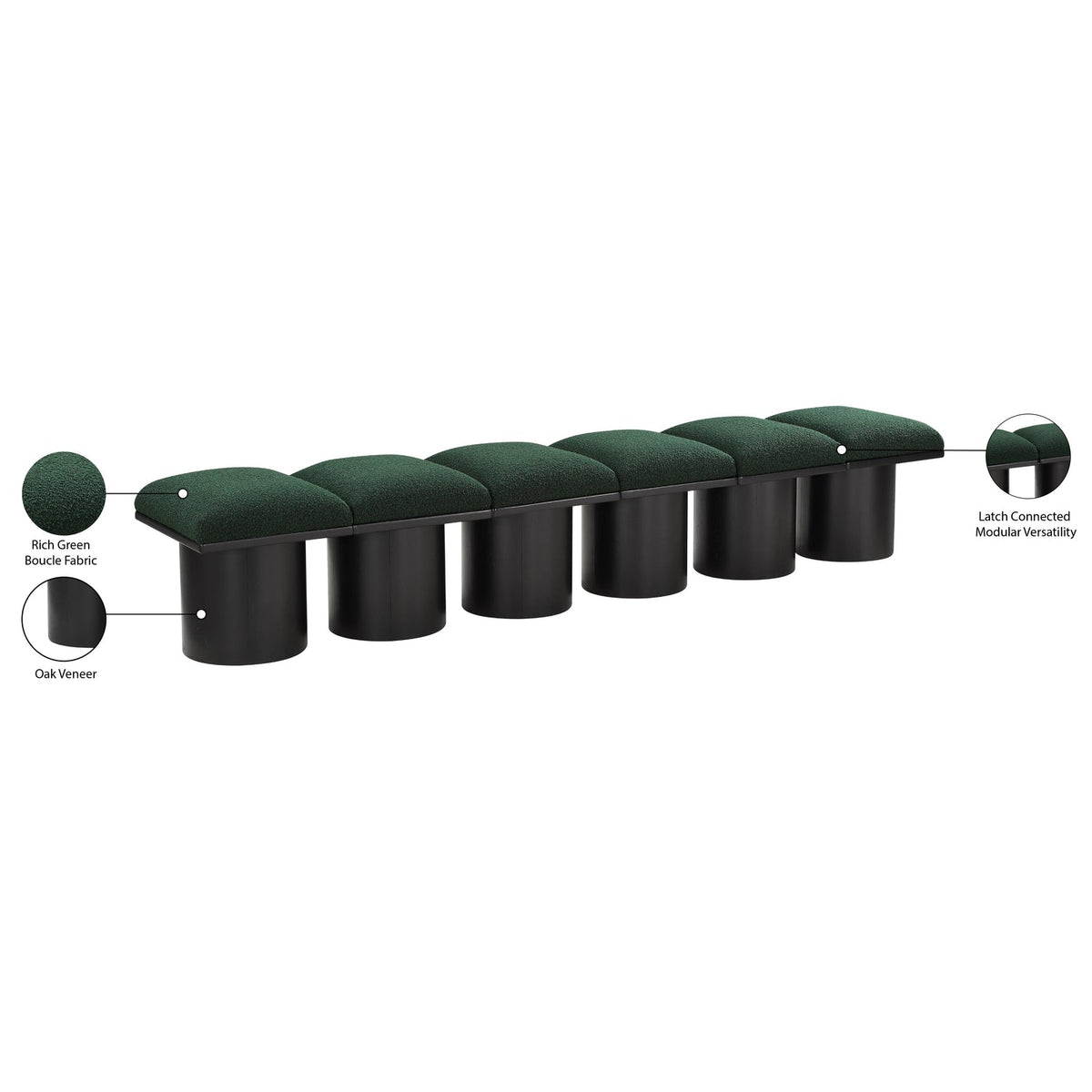 Pavilion Green Boucle Fabric Upholstered 6 Piece Modular Bench