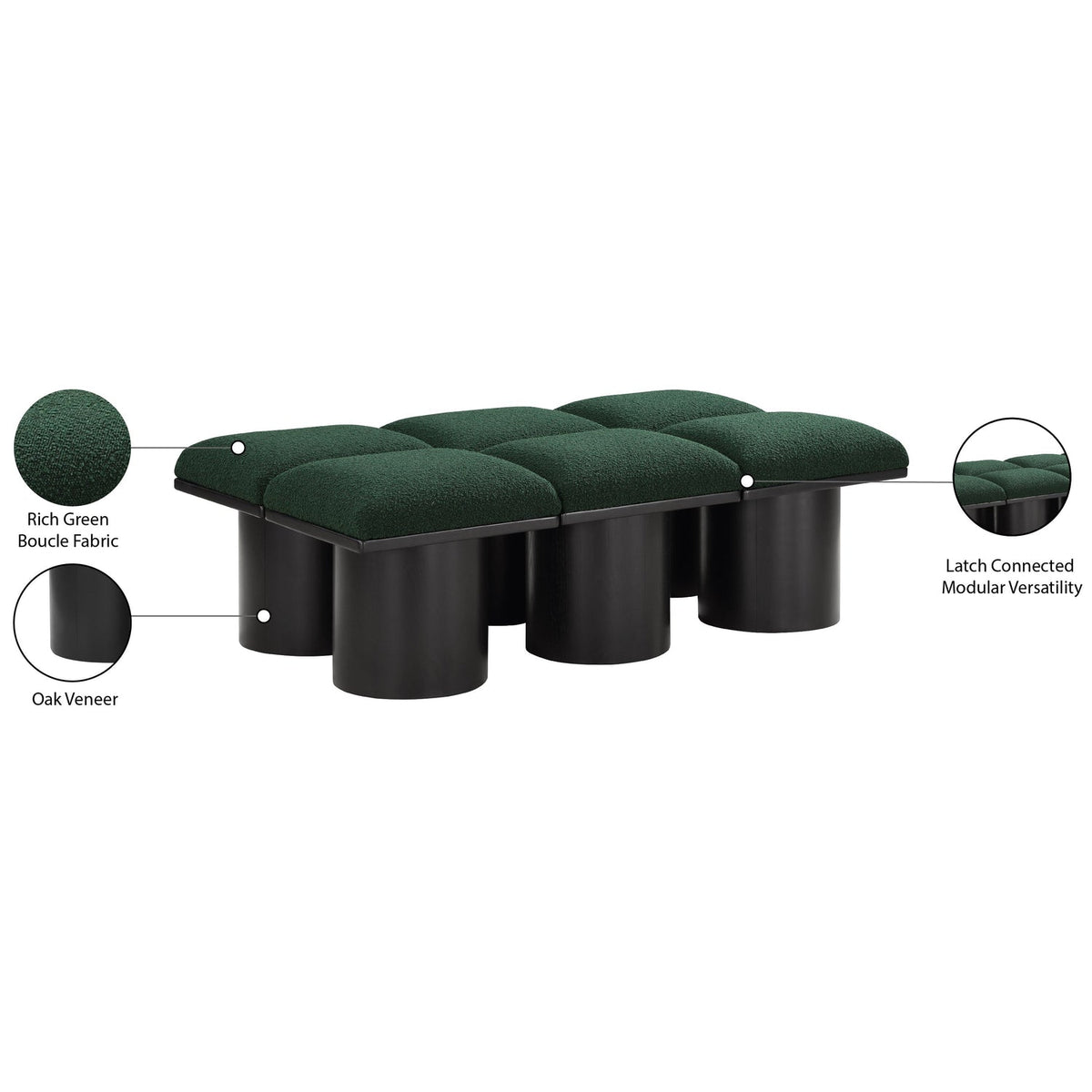 Pavilion Green Boucle Fabric Upholstered 6 Piece Modular Bench