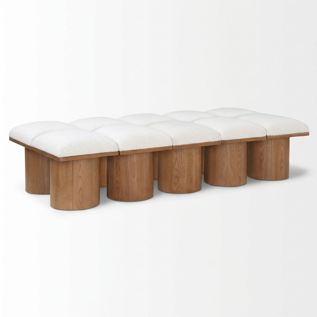 Pavilion Cream Boucle Fabric Upholstered 10pc. Modular Bench in cream boucle and oak veneer, primary product view