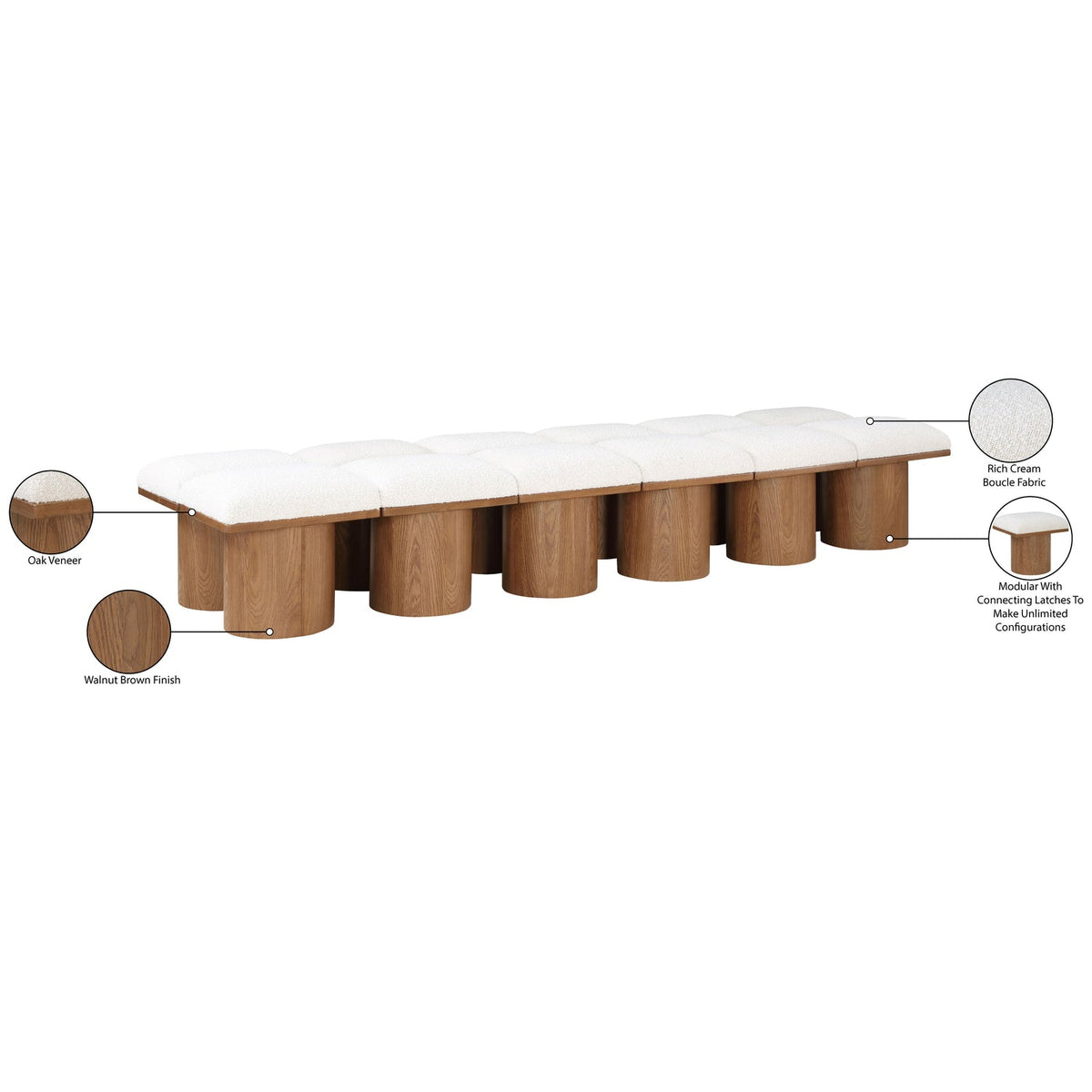 Pavilion Cream Boucle Fabric Upholstered 12 Piece Modular Bench