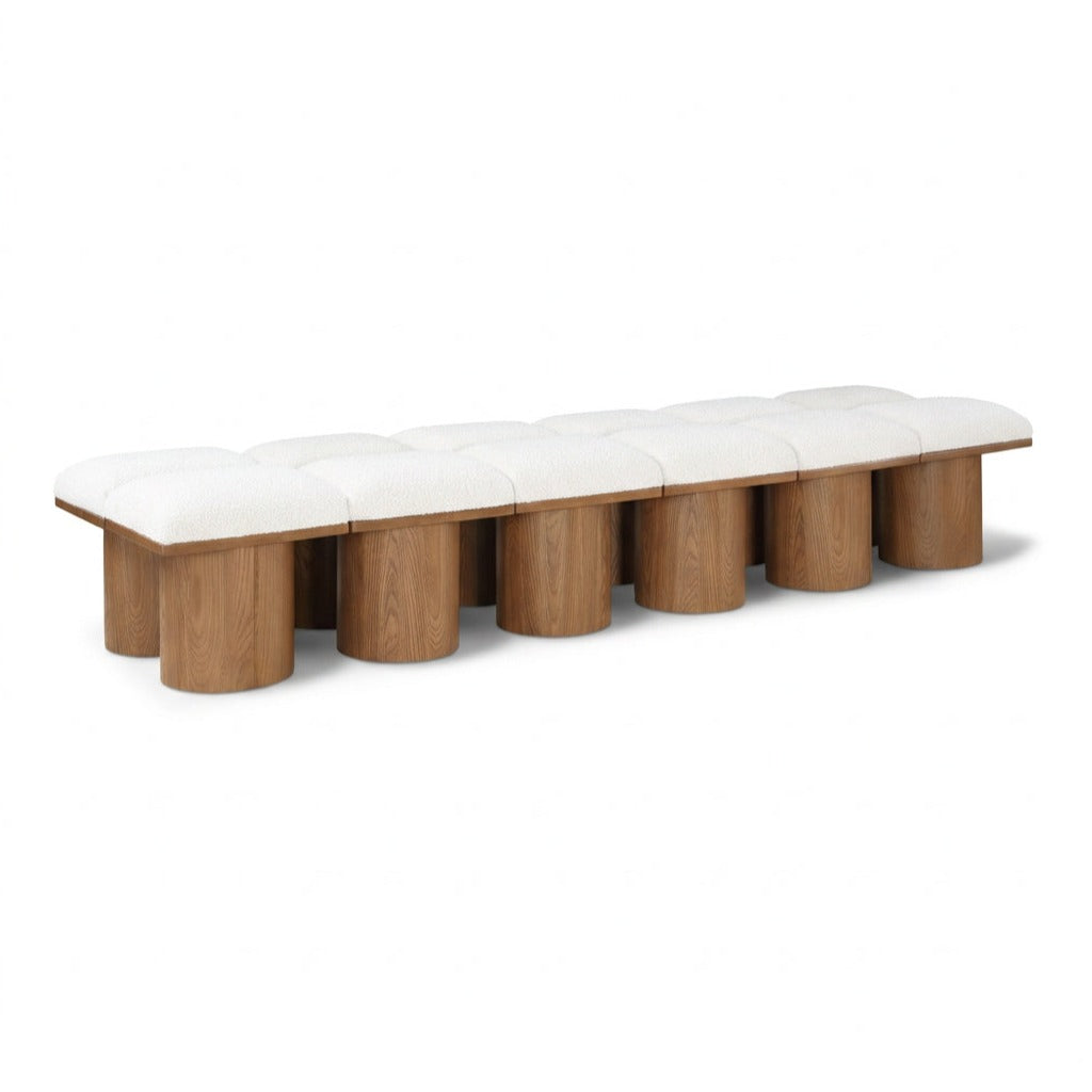 Pavilion Cream Boucle Fabric Upholstered 12pc. Modular Bench in cream boucle and oak veneer, primary product view