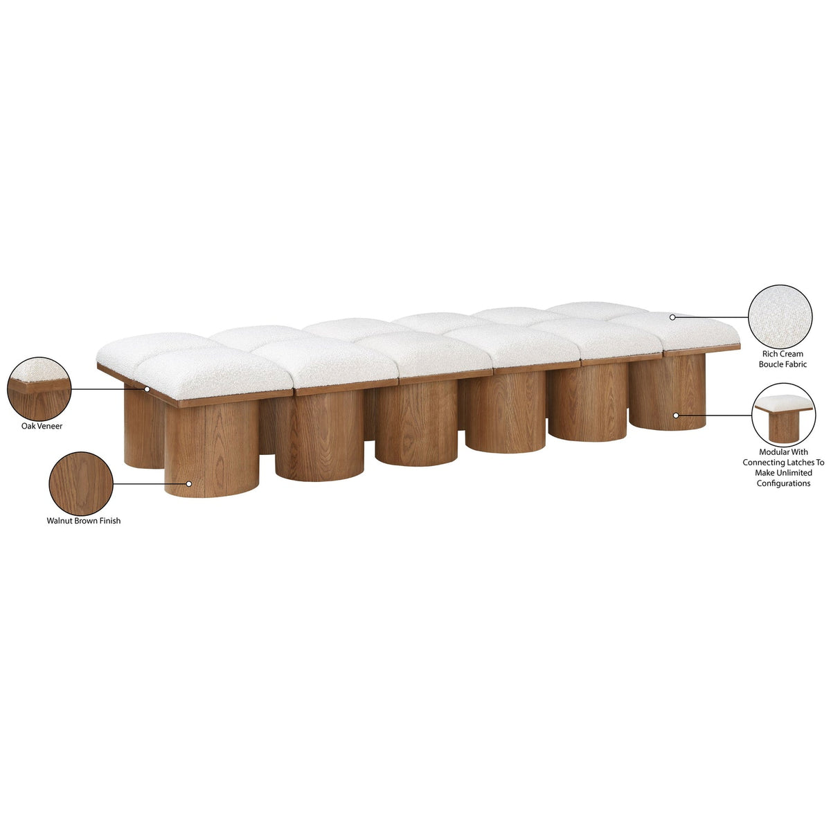 Pavilion Cream Boucle Fabric Upholstered 12 Piece Modular Bench