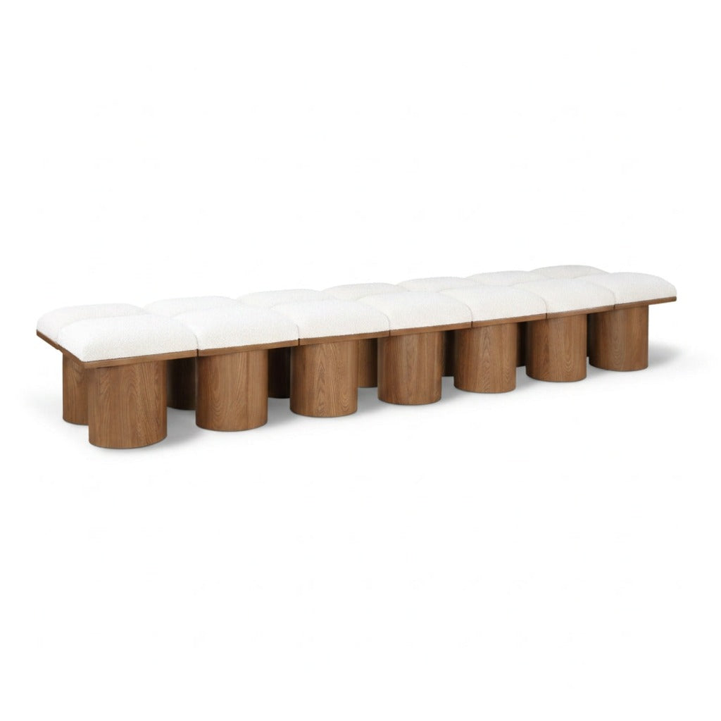 Pavilion Cream Boucle Fabric Upholstered 14pc. Modular Bench in cream boucle and oak veneer, primary product view