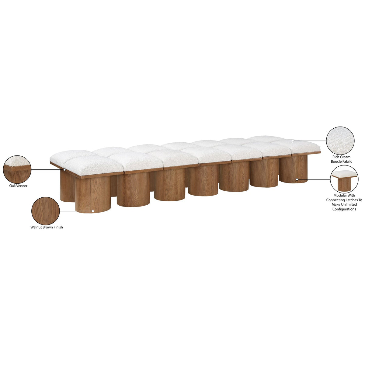 Pavilion Cream Boucle Fabric Upholstered 14 Piece Modular Bench