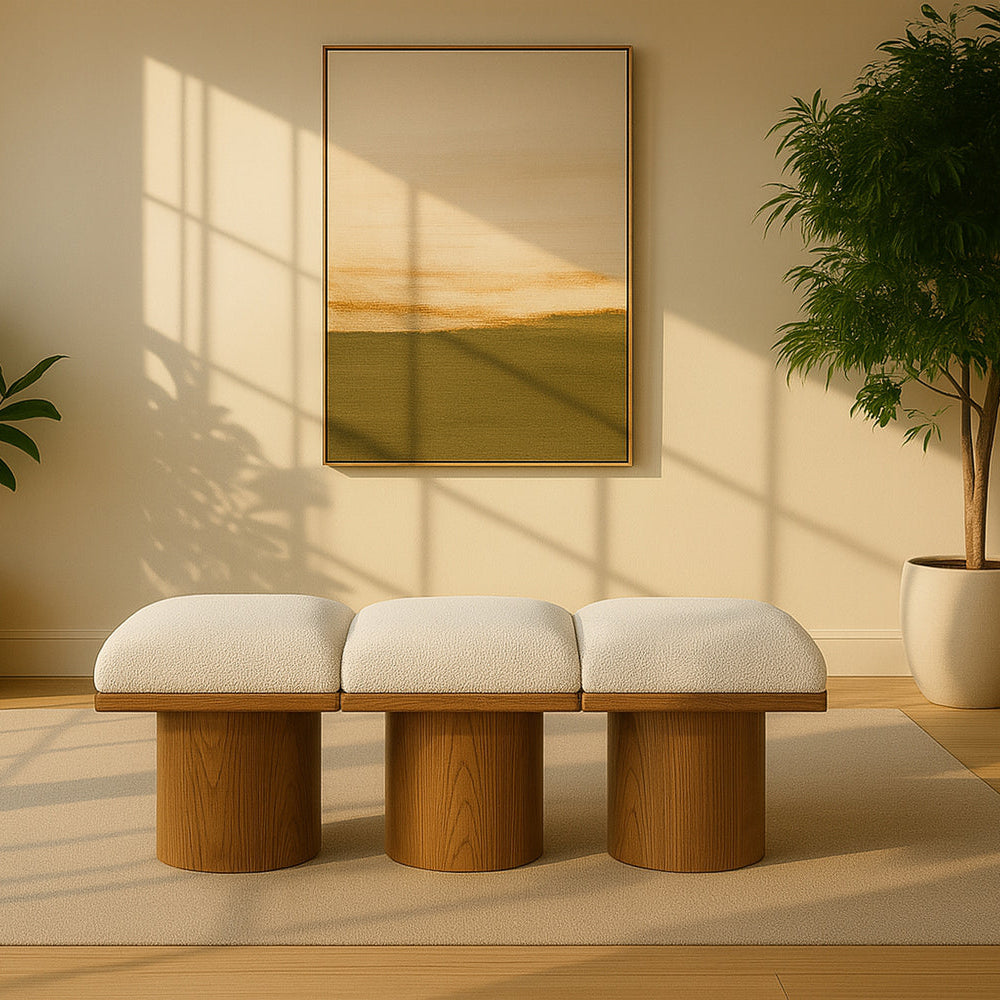 Pavilion Cream Boucle Fabric Upholstered 3 Piece Modular Bench