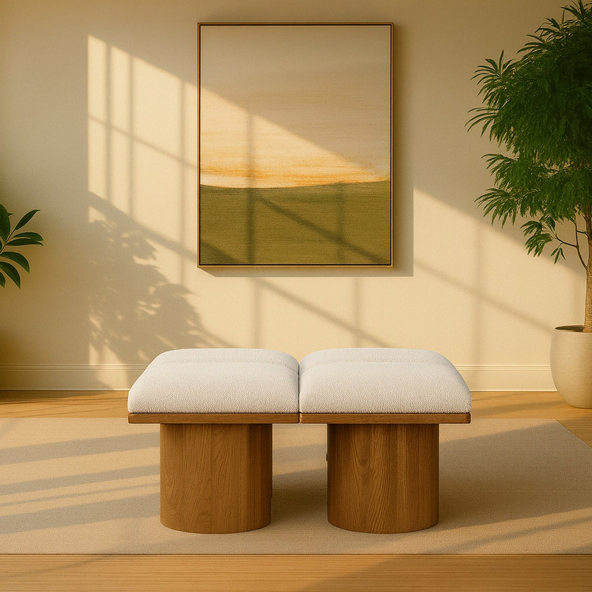 Pavilion Cream Boucle Fabric Upholstered 4 Piece Modular Bench
