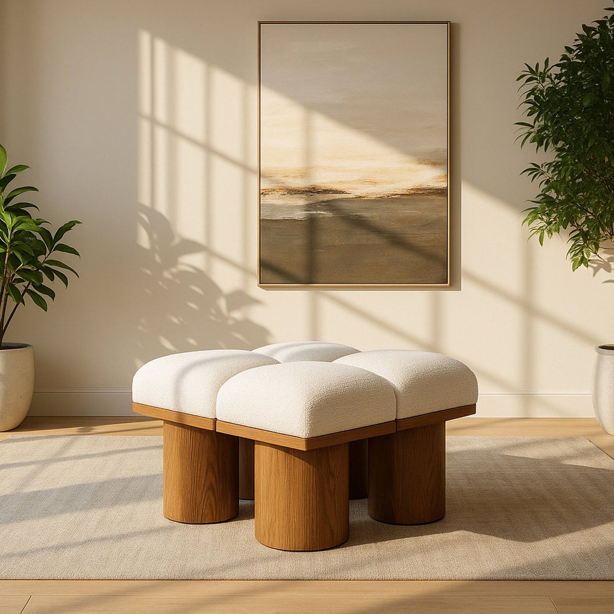 Pavilion Cream Boucle Fabric Upholstered 4 Piece Modular Bench