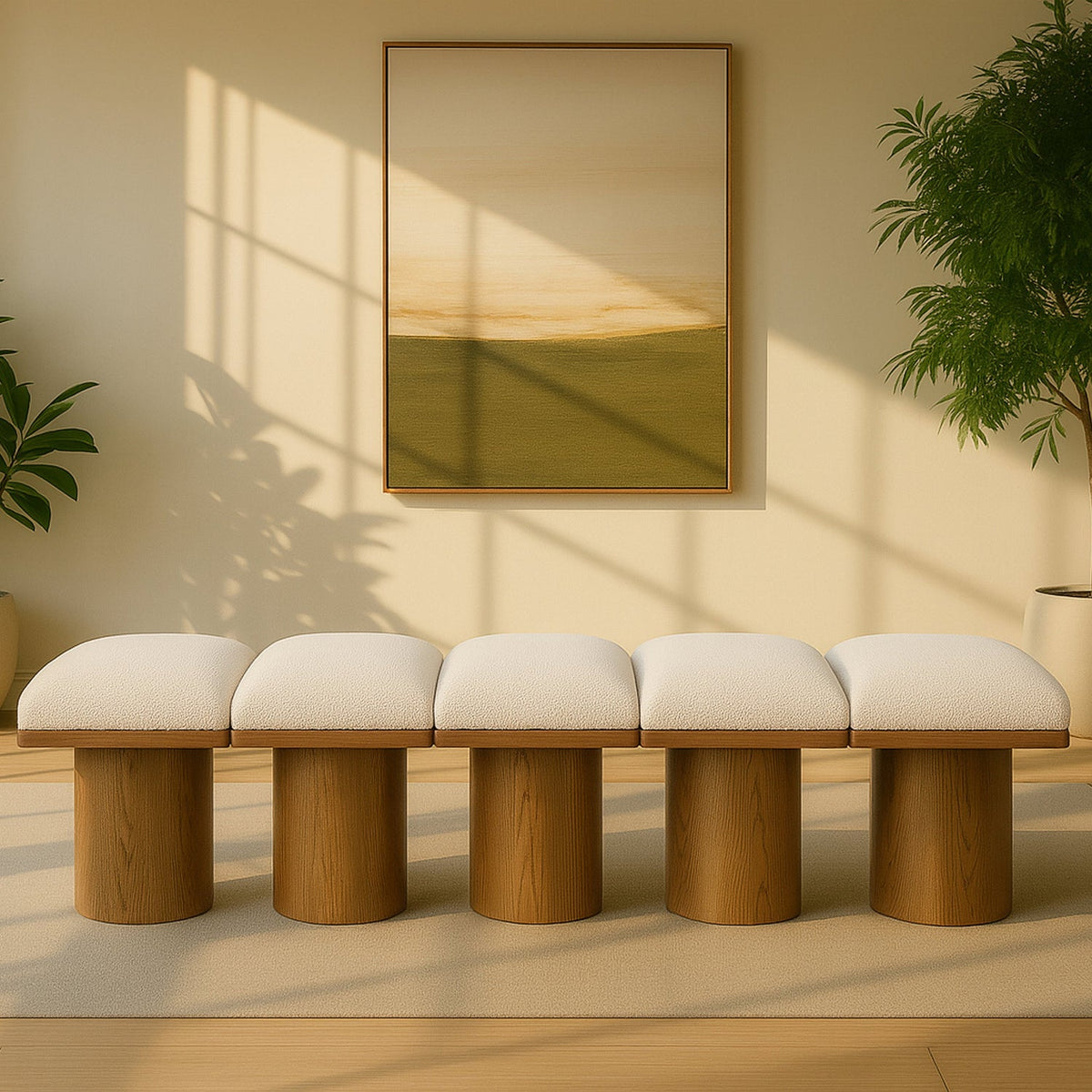 Pavilion Cream Boucle Fabric Upholstered 5 Piece Modular Bench