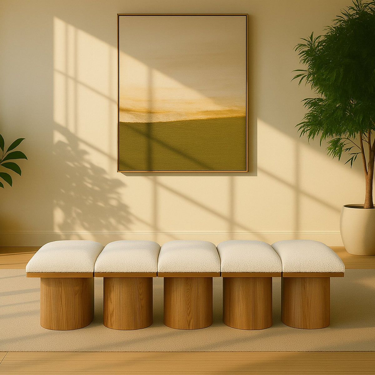 Pavilion Cream Boucle Fabric Upholstered 5 Piece Modular Bench