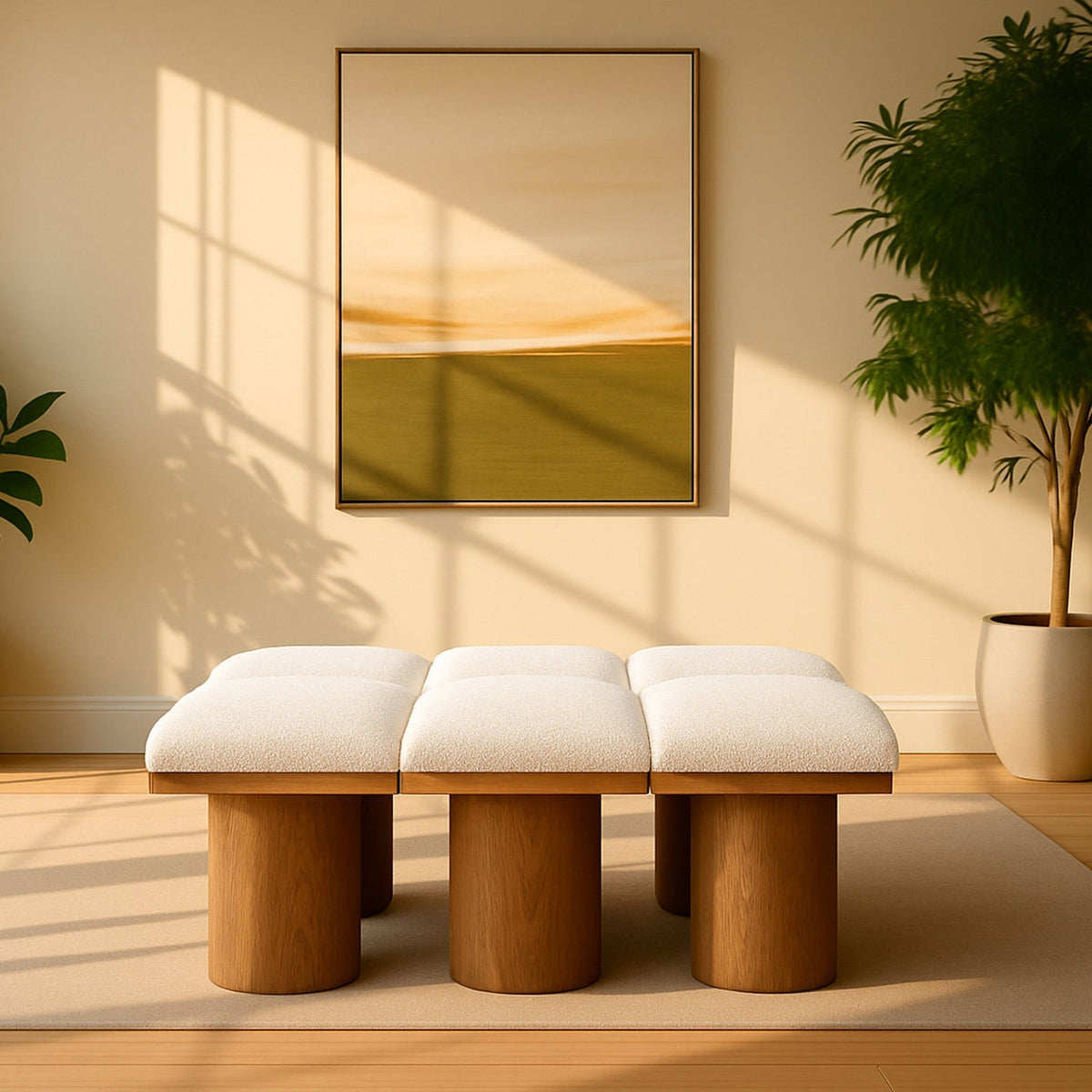 Pavilion Cream Boucle Fabric Upholstered 6 Piece Modular Bench