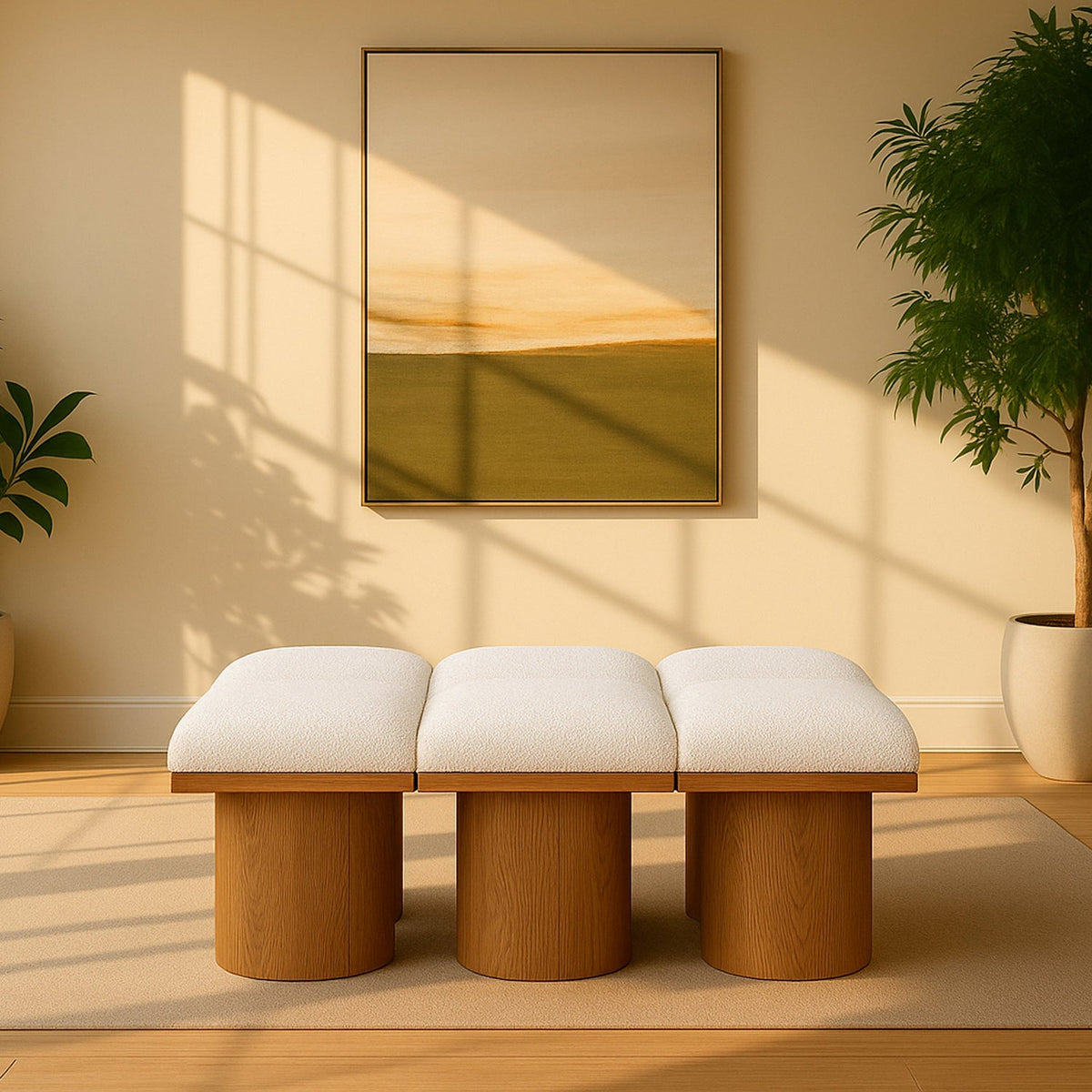 Pavilion Cream Boucle Fabric Upholstered 6 Piece Modular Bench
