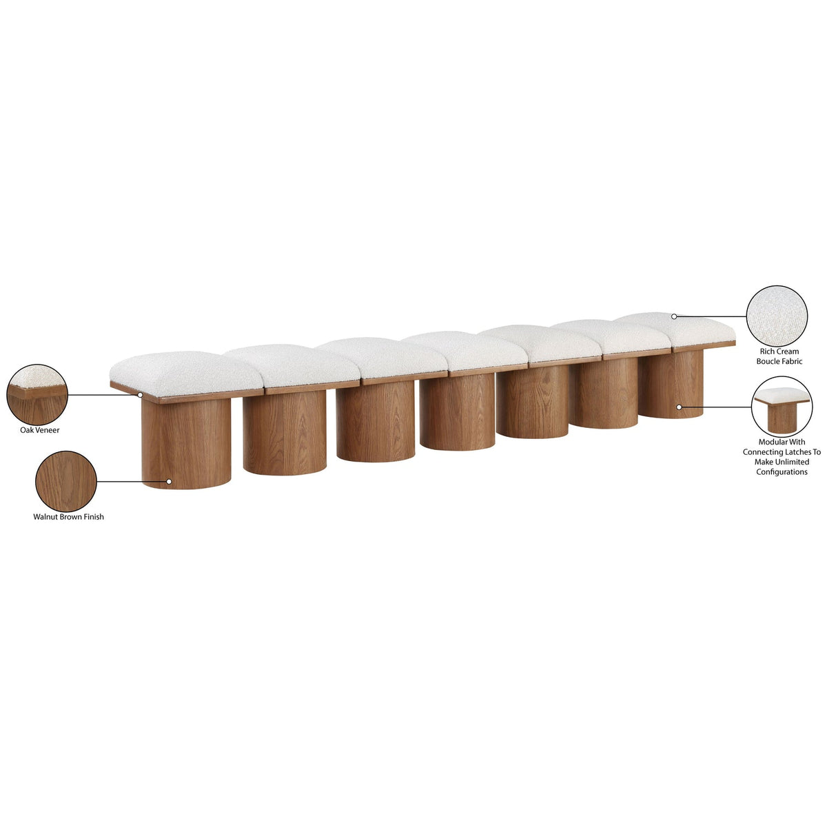 Pavilion Cream Boucle Fabric Upholstered 7 Piece Modular Bench