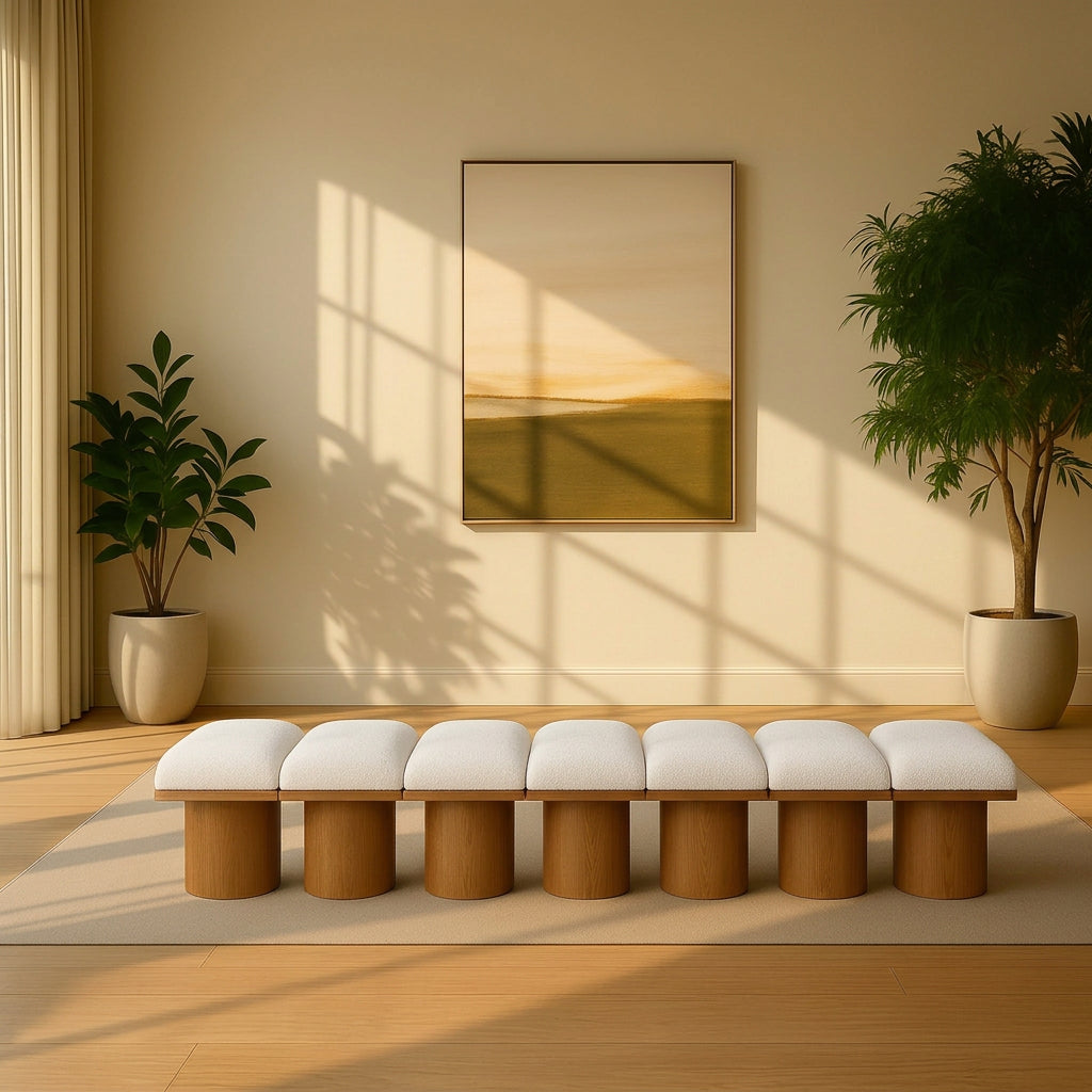 Pavilion Cream Boucle Fabric Upholstered 7 Piece Modular Bench