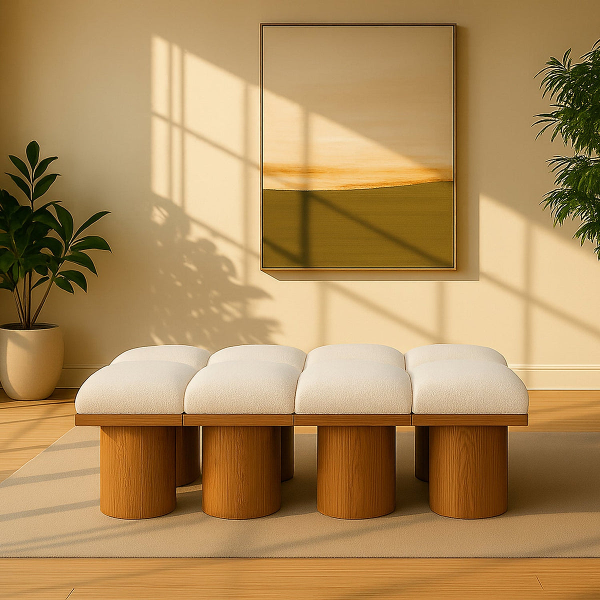 Pavilion Cream Boucle Fabric Upholstered 8 Piece Modular Bench