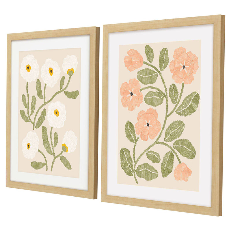 Hegre Embroidery Florals B Framed Art Set of 2
