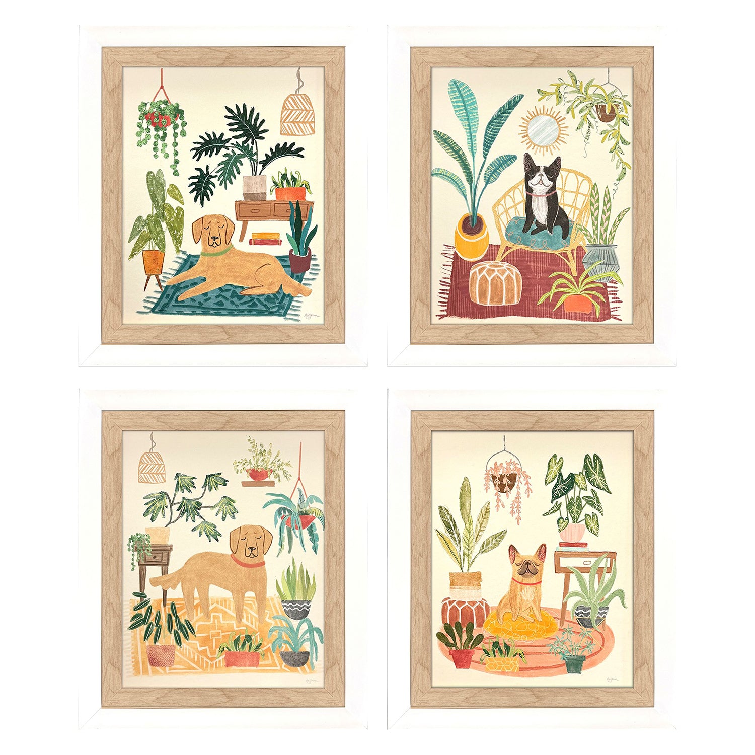 Urban Jungle Dogs Framed Artwork Set of 4
