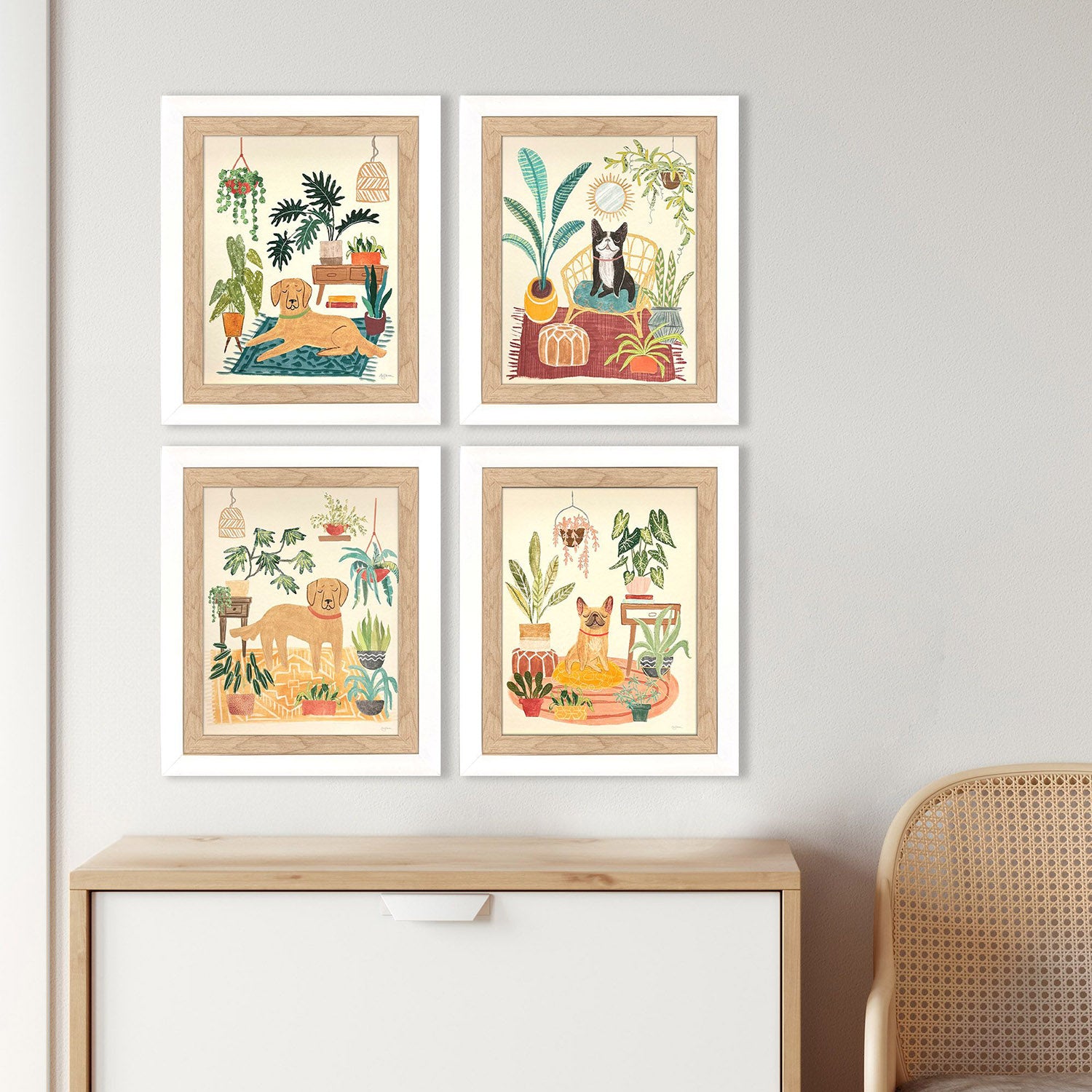 Urban Jungle Dogs Framed Artwork Set of 4