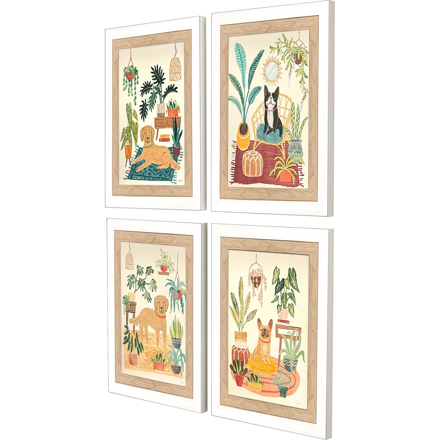Urban Jungle Dogs Framed Artwork Set of 4