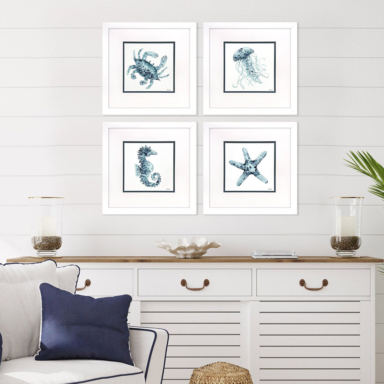 Bishop Water Sea Creatures Framed Artwork Set of 4