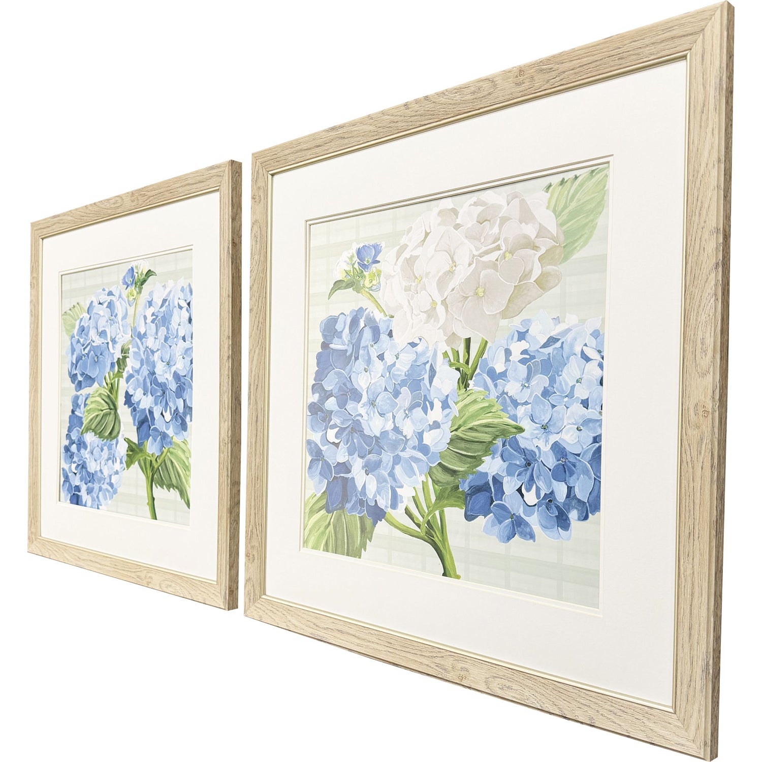 Christopher Hydrangeas on Plaid Framed Atrwork Set of 2