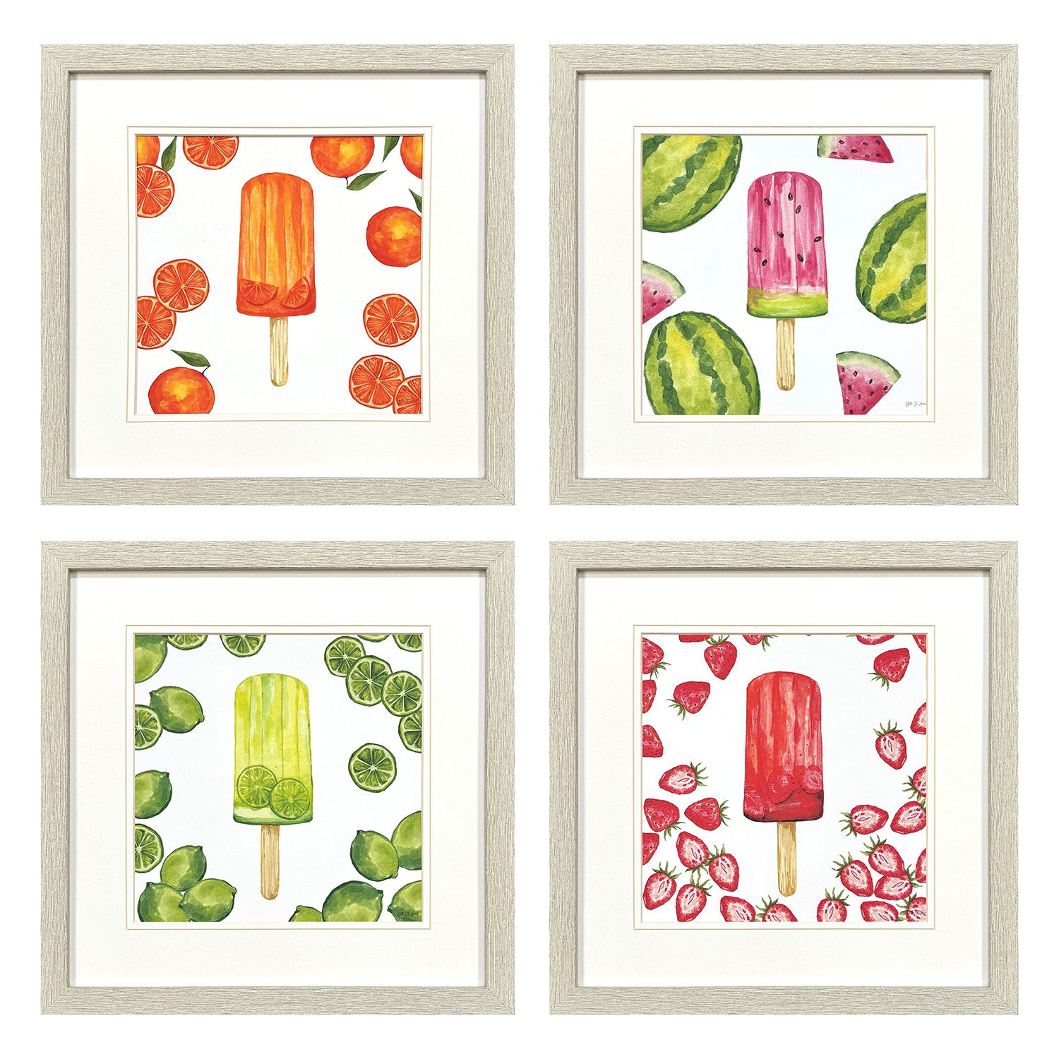 St Amant Fruity Popsicles Framed Artwork Set of 4